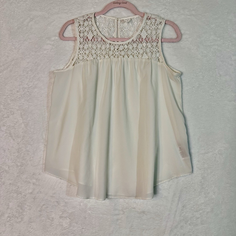 GAP Womens White Lace Mix Sleeveless Tank Top Size Small‎ Loose Fit